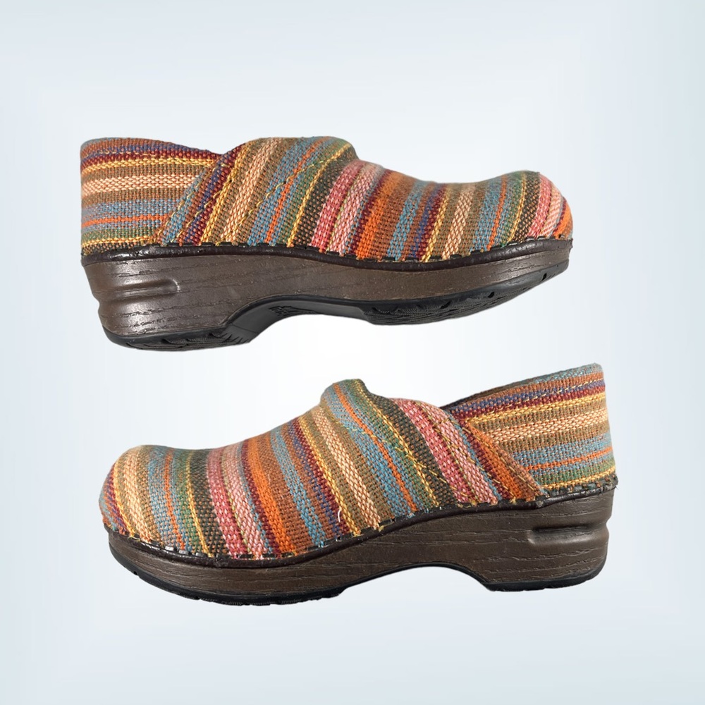 DANSKO- Toddler Clog- Multi Color Stripe Fabric Size 28 / 11 Little Kid - Picture 4 of 8